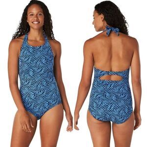 NEW Speedo Print High Neck One‎ Piece Women's Recreational swimsuit,  18
